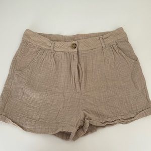 beige colored flowy shorts